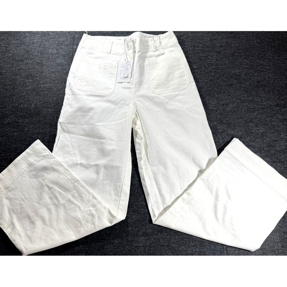 Lucy Paris Reeve Pant Trousers Womens Small White High Waisted Wide Leg Classic - Picture 1 of 10